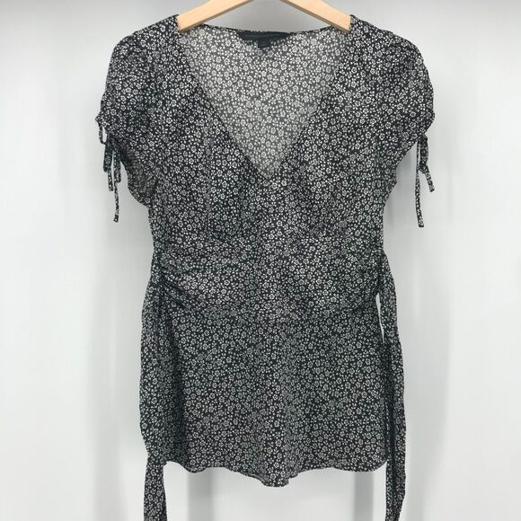 Express Design Studio Womens Medium Black White Ditzy Floral Silk V Neck Tie - Picture 7 of 13